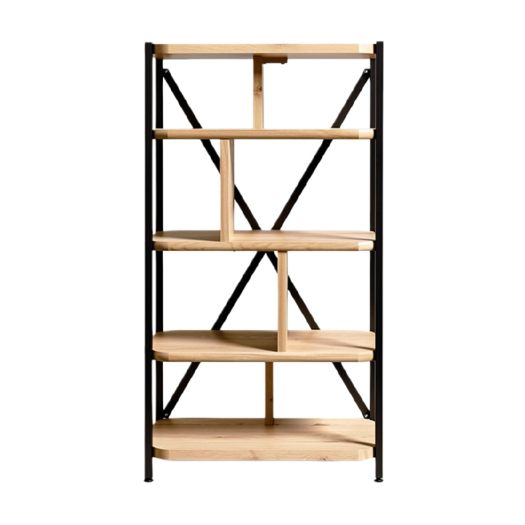 Moderne houten boekenplank met zwart metalen frame