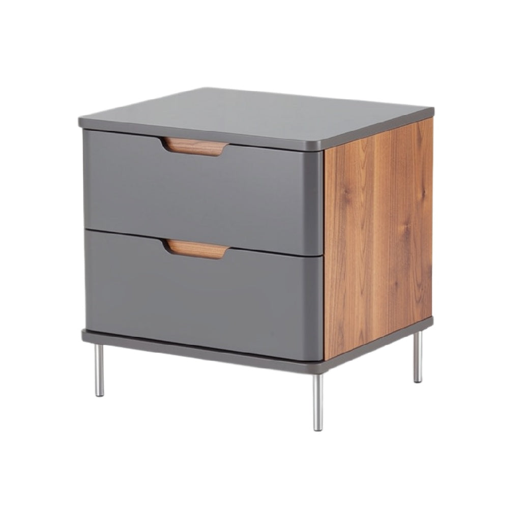 Moderne nachtkast met houten en grijze elementen, 2 lades