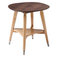 Moderne houten bijzettafel met ronde top en metalen voeten