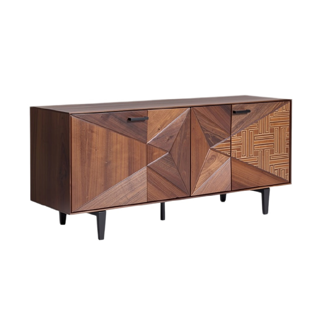 Moderne houten dressoir met geometrisch patroon